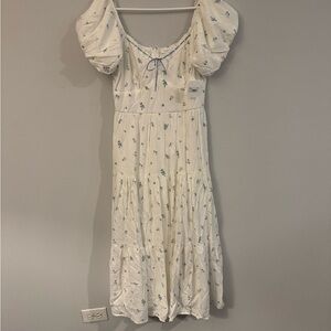 Altar’d State Floral Cream Dress with Blue Accents